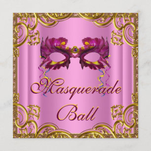 Elegant Pink and Gold Masquerade Party Invitation