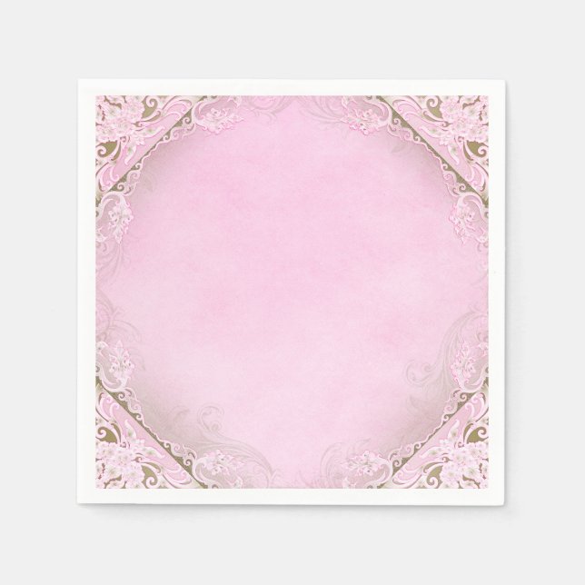 Elegant Pink and Gold Paper Napkins (Front)