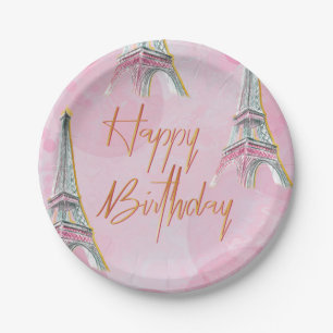 Elegant Pink and Gold Paris Themed Birthday Party Paper Plates