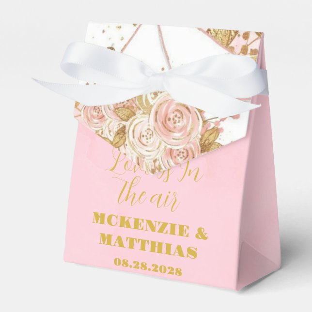 Elegant Pink and Gold Peony Floral Wedding Favor Boxes (Front Side)