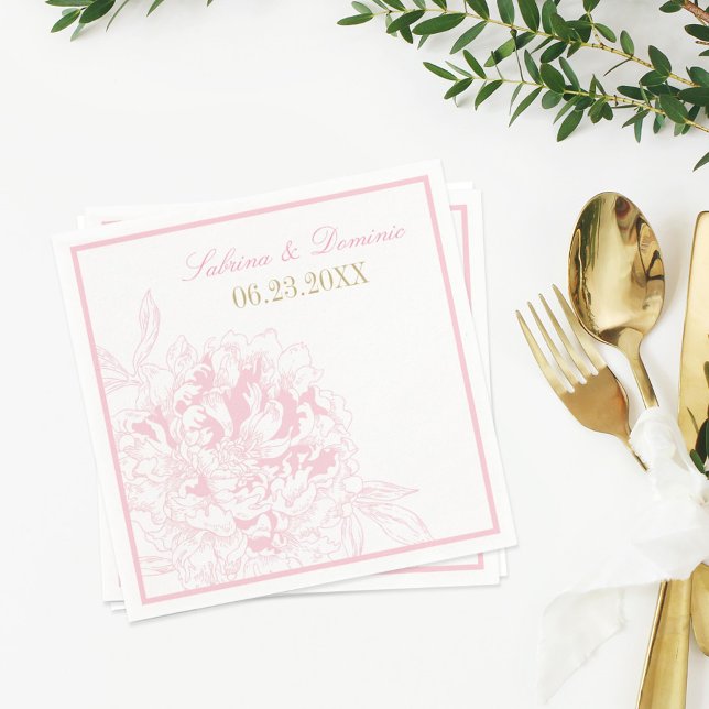 Elegant Pink and Gold Peony Wedding Napkins (Creator Uploaded)