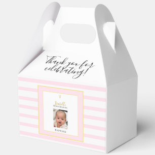 Elegant Pink and Gold Photo Baptism Party Favor Boxes