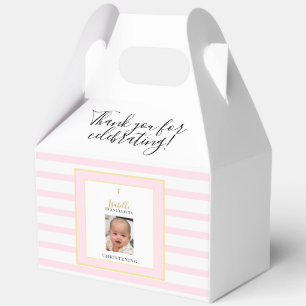Elegant Pink and Gold Photo Christening Party Favor Boxes