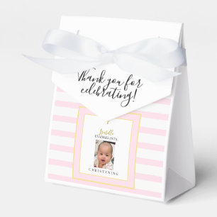 Elegant Pink and Gold Photo Christening Tent Favor Boxes