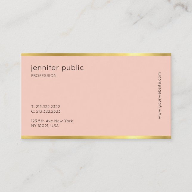 Elegant Pink And Gold Plain Modern Beautiful Business Card (Front)