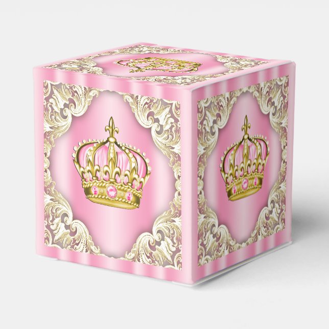 Elegant Pink and Gold Princess Crown Favor Boxes (Back Side)