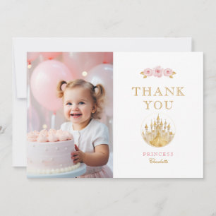 Elegant Pink and Gold Princess Photo Thank You  Card