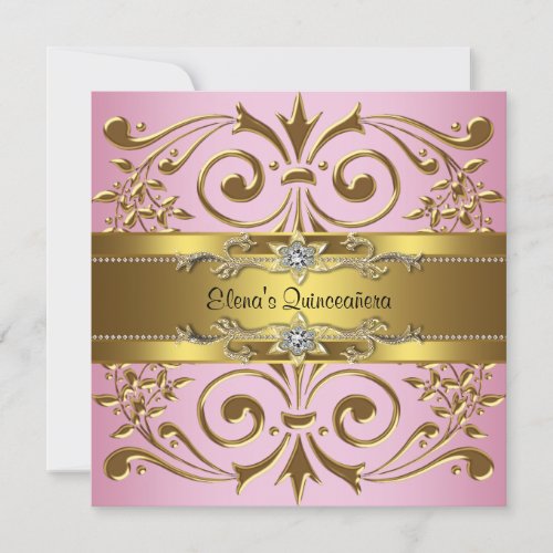 Elegant Pink and Gold Quinceanera Invitations