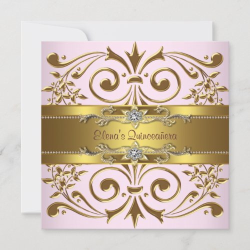 Elegant Pink and Gold Quinceanera Invitations