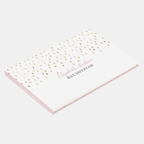 Elegant Pink and Gold Raindrops Bat Mitzvah Guest Book