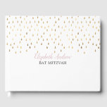 Elegant Pink and Gold Raindrops Bat Mitzvah Guest Book<br><div class="desc">Simple and elegant, this personalized guestbook is the perfect way to have friends and family attending your daughter's bat mitzvah to sign as a keepsake. The design features gold raindrops above customizable pink and gray text on the front. The back features gold raindrops on a pink background and the spine...</div>