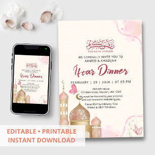Elegant Pink and Gold Ramadan Iftar Dinner Invitation