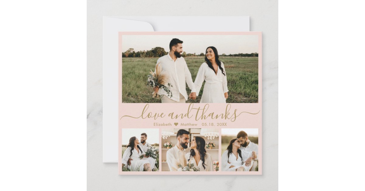 Elegant Pink and Gold Script Photo Wedding Thank You Card | Zazzle