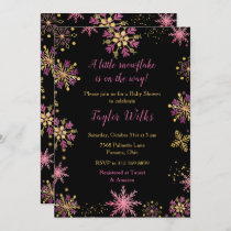 Elegant Pink and Gold Snowflakes Baby Shower Invitation