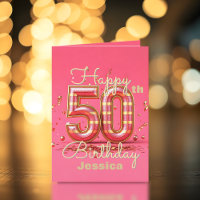 Elegant Pink and Gold Stripes 50th Birthday