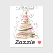 Elegant Pink and Gold Watercolor Christmas Tree