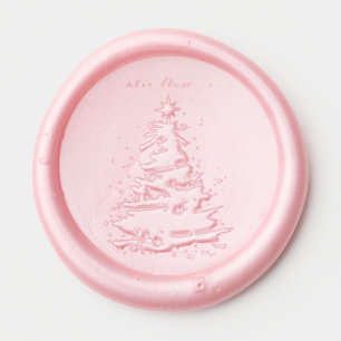 Elegant Pink and Gold Watercolor Christmas Tree Wax Seal Sticker