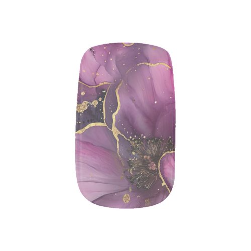 elegant pink and gold watercolor flower design minx nail art