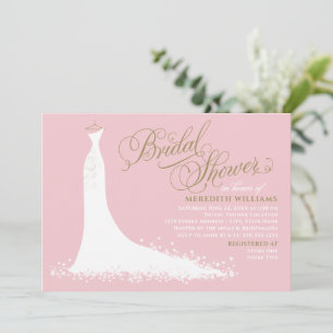 Elegant Pink and Gold Wedding Gown Bridal Shower Invitation
