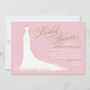 Elegant Pink and Gold Wedding Gown Bridal Shower Invitation