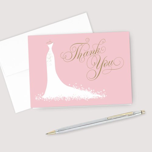 Elegant Pink and Gold Wedding Gown Bridal Shower Thank You Card