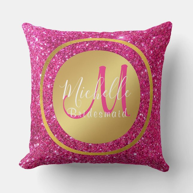 Elegant Pink And Gold Wedding Monogram Initial  Throw Pillow (Front)