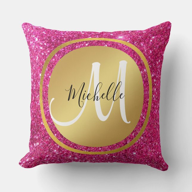 Elegant Pink And Gold Wedding Monogram Initial  Throw Pillow (Front)