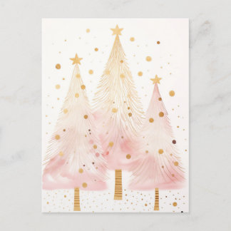 Elegant pink and golden Christmas trees Postcard