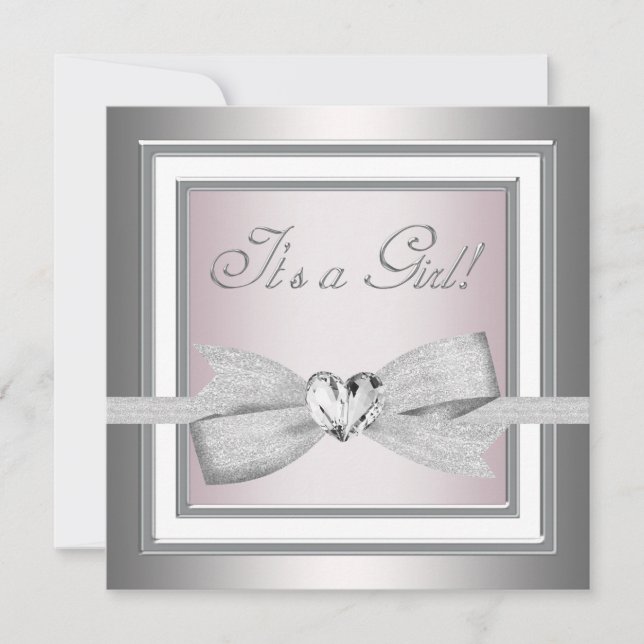 Elegant Pink and Gray Baby Girl Shower Invitation (Front)