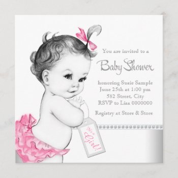Elegant Pink And Gray Baby Shower Invitation by The_Vintage_Boutique at Zazzle