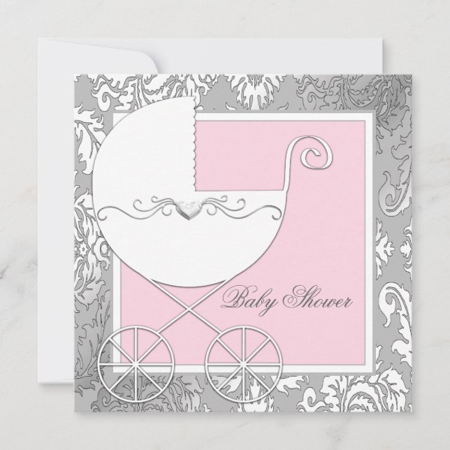 Elegant Pink and Gray Baby Shower Invitation (Front)