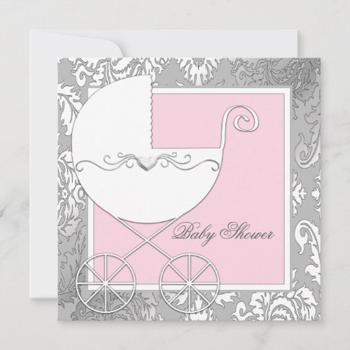 Elegant Pink and Gray Baby Shower Invitation