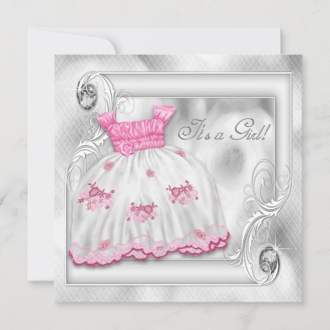 Elegant Pink and Gray Baby Shower Invitation (Front)