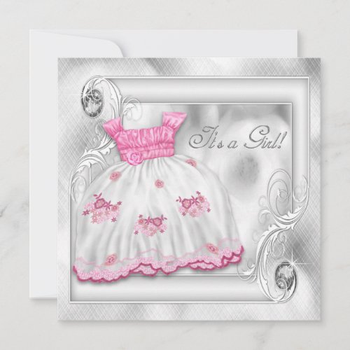 Elegant Pink and Gray Baby Shower Invitation