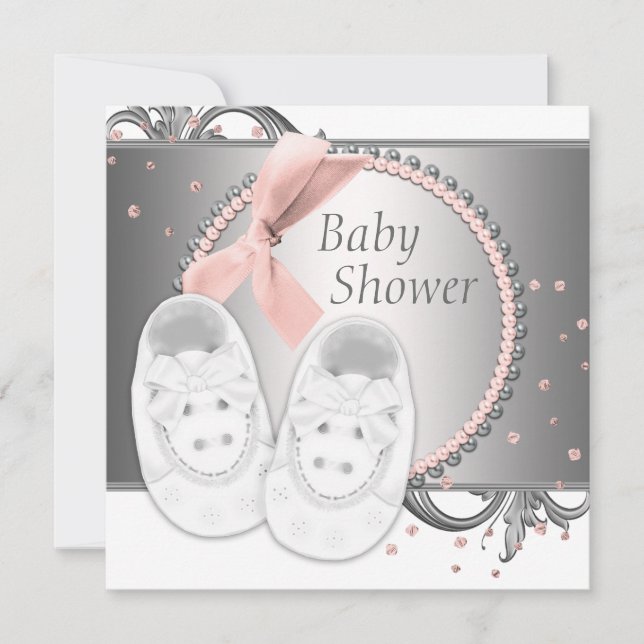 Elegant Pink and Gray Baby Shower Invitation (Front)