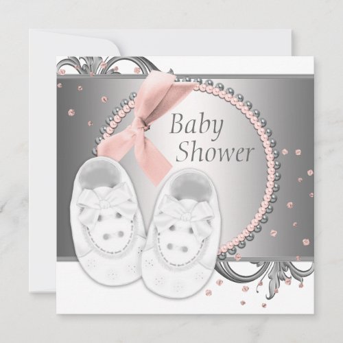 Elegant Pink and Gray Baby Shower Invites