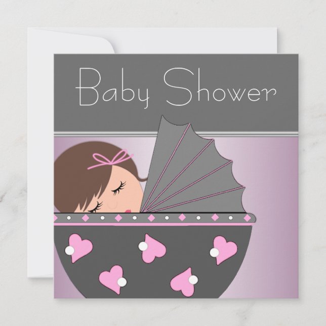 Elegant Pink and Gray Baby Shower Invitations (Front)