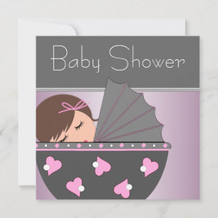 Elegant Pink and Gray Baby Shower Invitations