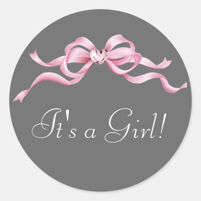 Elegant Pink and Gray Baby Shower Stickers (Front)