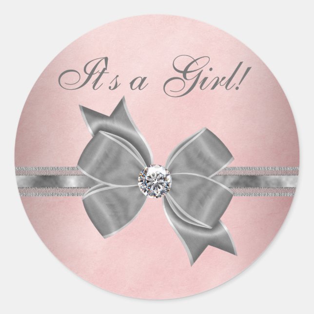 Elegant Pink and Gray Baby Shower Stickers (Front)