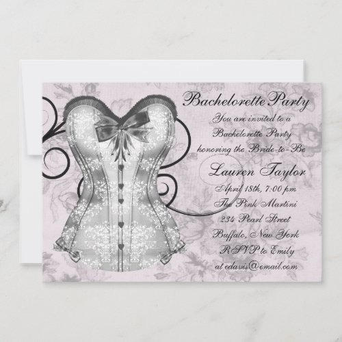 Elegant Pink and Gray Bachelorette Party Personalized Invites