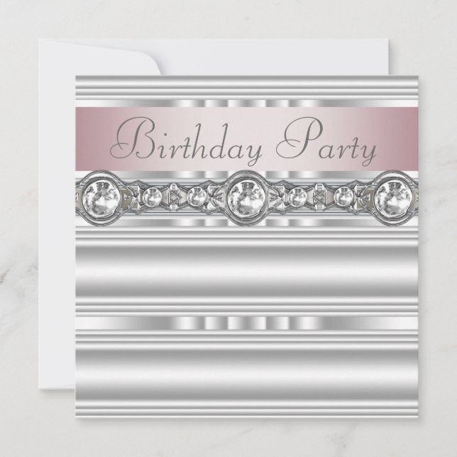 Elegant Pink and Gray Birthday Party Invitation (Front)
