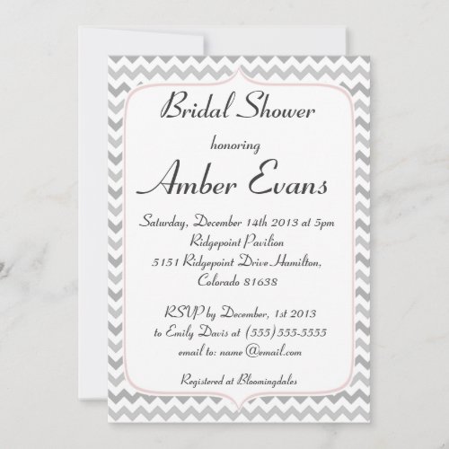 Elegant Pink and Gray Chevron Bridal Shower Personalized Invitation