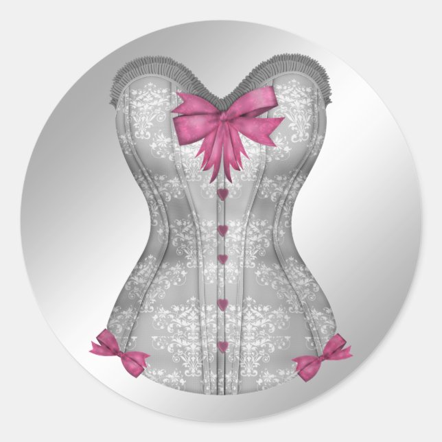 Elegant Pink and Gray Corset Stickers (Front)