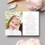 Elegant Pink and Gray First Communion Girl Photo Invitation