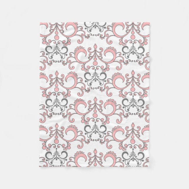 Elegant Pink and Gray Fleece Blanket (Front)