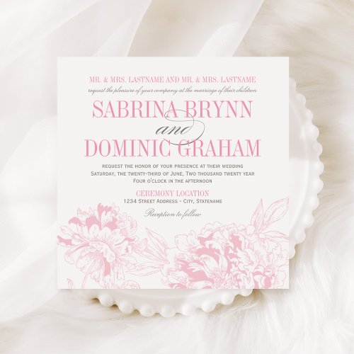 Wedding Invitation | Pink Floral Peony Design