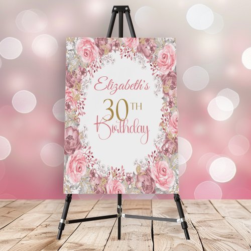 Elegant Pink and Gray Flower Wreath 30th Birthday Foam Board