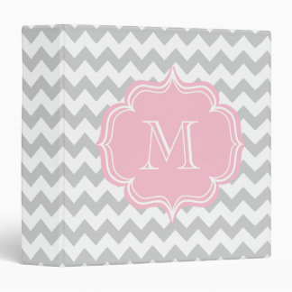 Elegant Pink and Gray Geometric ZigZag Design Binder