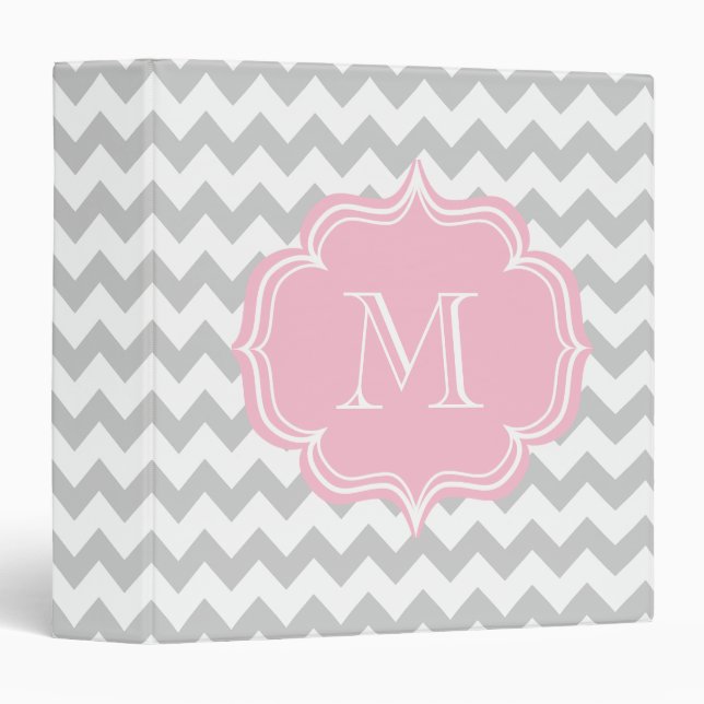 Elegant Pink and Gray Geometric ZigZag Design Binder (Front/Spine)
